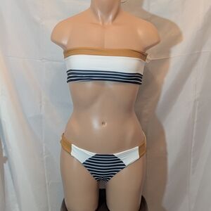 Striped Off-Shoulder Bikini Set With Sarong NWOT